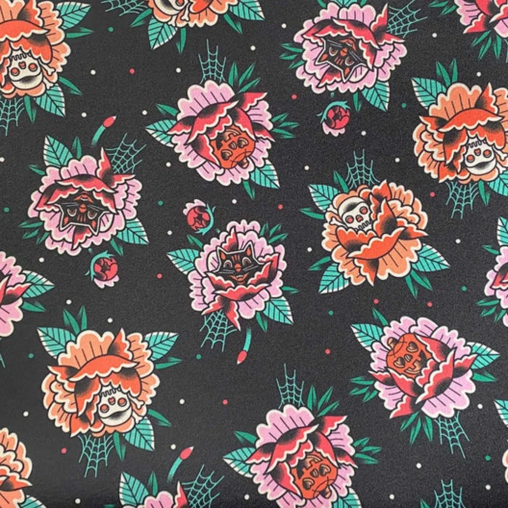 Sourpuss Peony Flowers w black cats skulls pumpkins Makeup Pencil  Zip Case New
